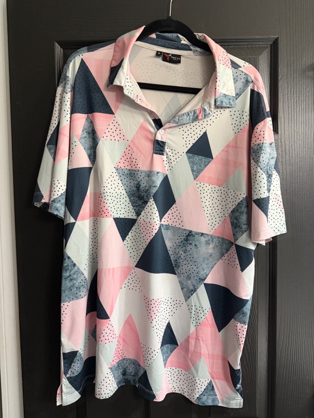 Geometric Short-Sleeve Polo in Pink & Navy